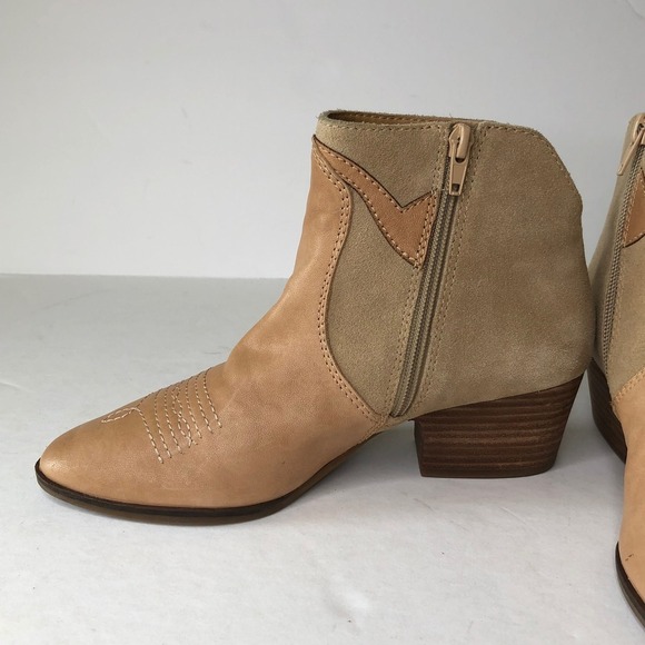 Lucky Brand Idellina Tan Beige Leather Suede Western Ankle Boots Women's 7.5 - Picture 13 of 16
